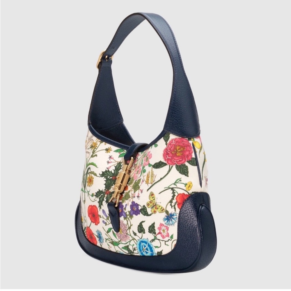 Floral Print Shoulder Bag with Navy Accents - Picture 4 of 9